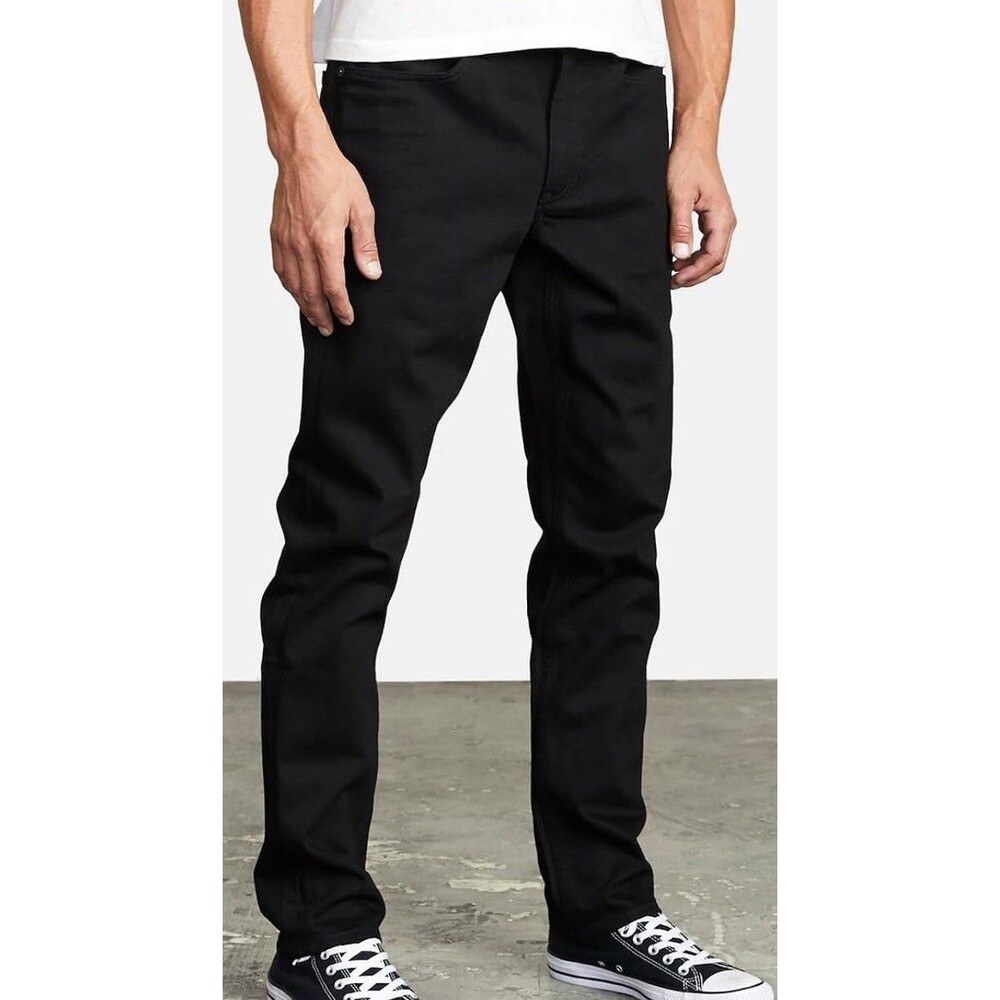 RVCA DAGGERS MENS BLACK PANTS 36 New Slim Straight  Fit Denim
